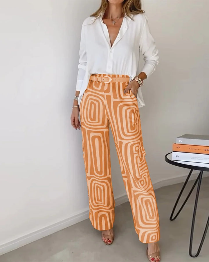 Emilia™ | Chic Pants Set with Complimentary Blouse & Belt