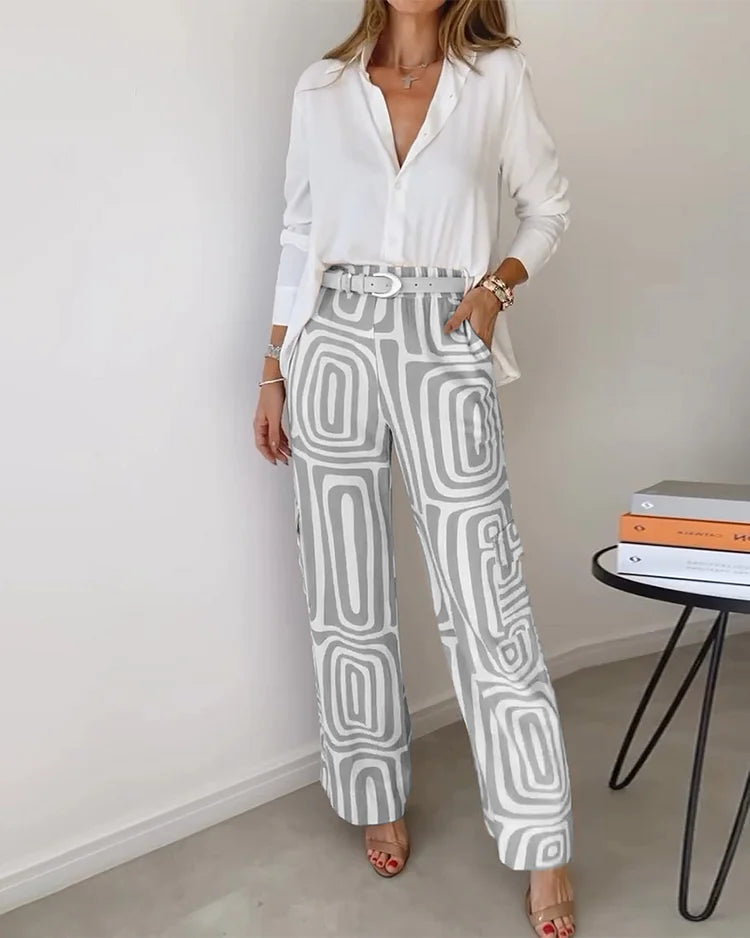 Emilia™ | Chic Pants Set with Complimentary Blouse & Belt