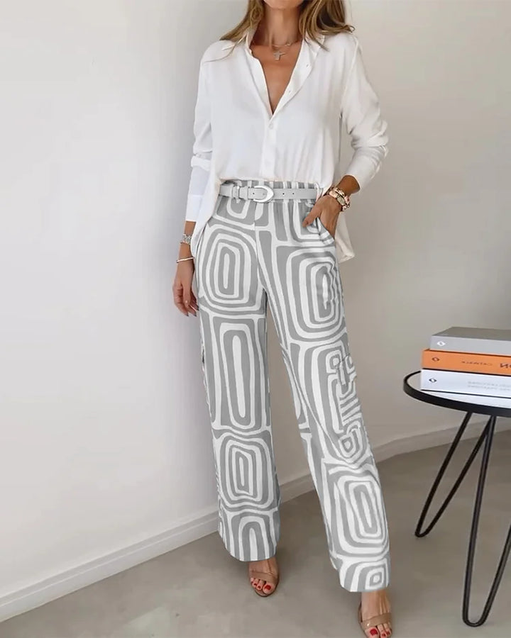 Emilia™ | Chic Pants Set with Complimentary Blouse & Belt
