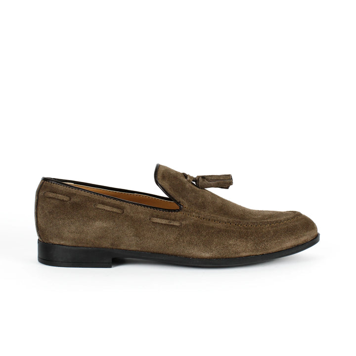 Taupe Suede Loafers with Tassels