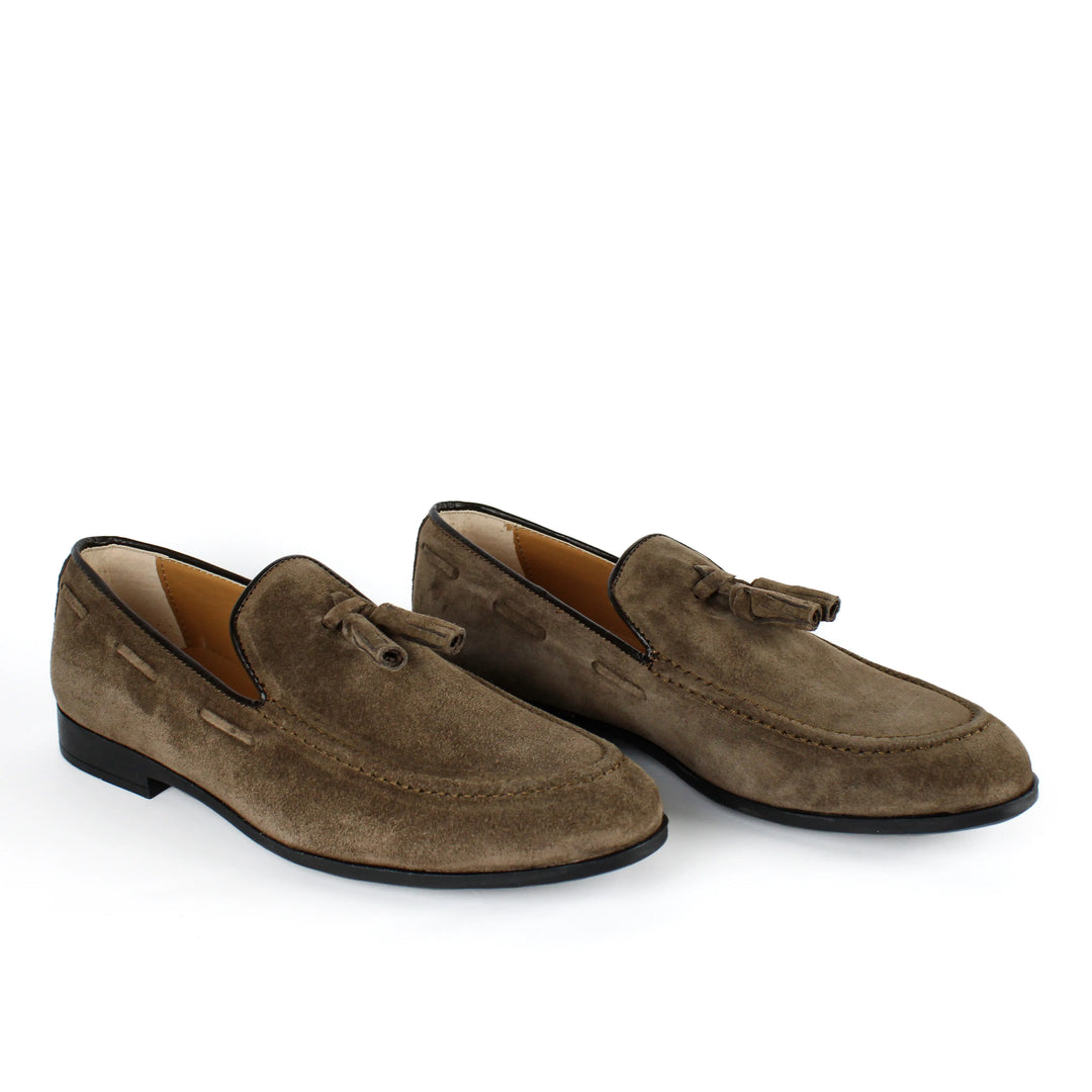 Taupe Suede Loafers with Tassels