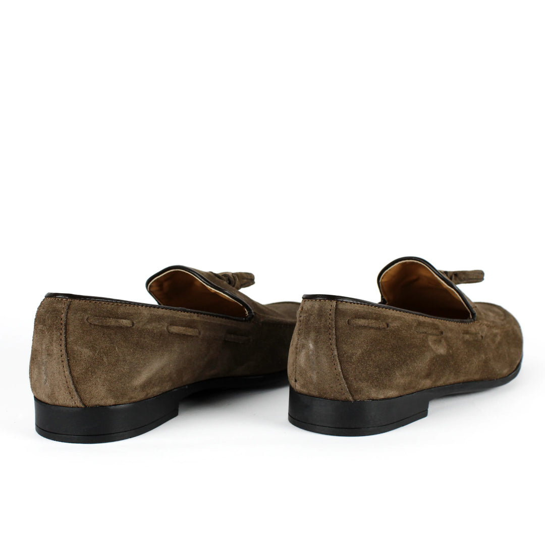 Taupe Suede Loafers with Tassels