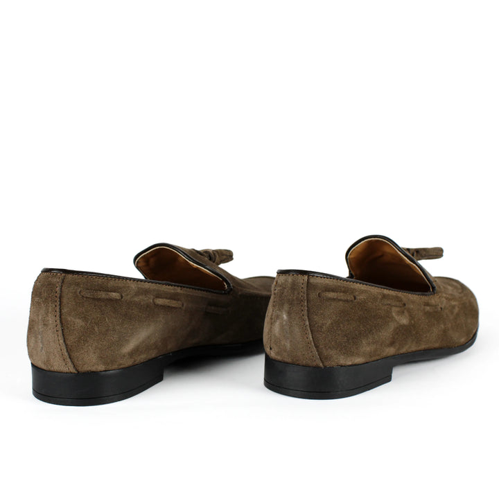 Taupe Suede Loafers with Tassels