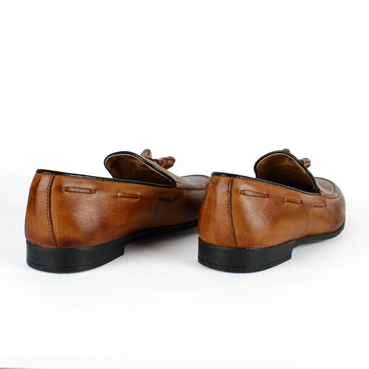 Leather Loafers with Tassels in Cognac