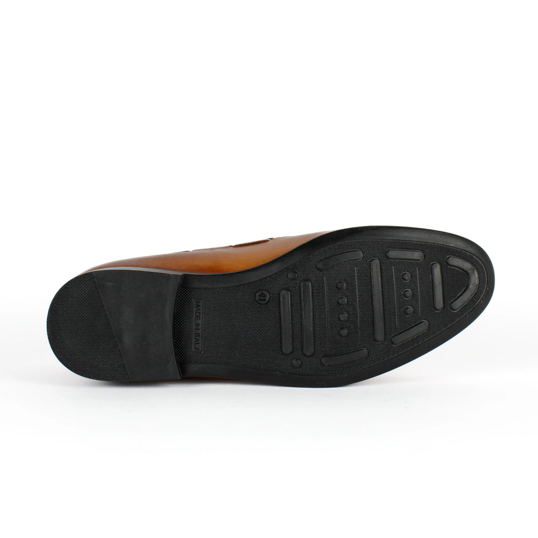 Leather Loafers with Tassels in Cognac