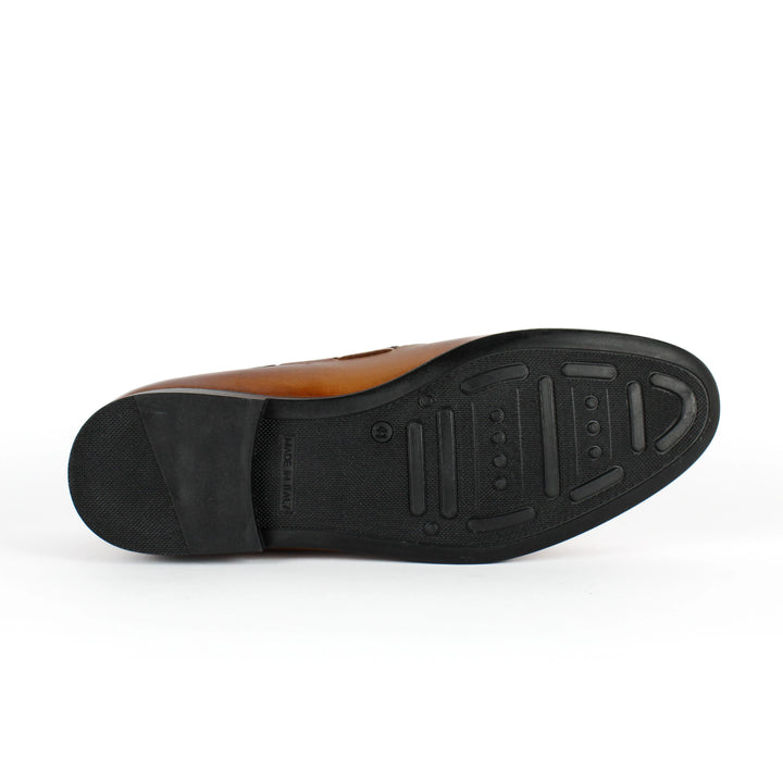 Leather Loafers with Tassels in Cognac