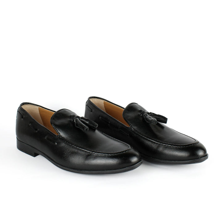 Black Leather Moccasins with Tassels