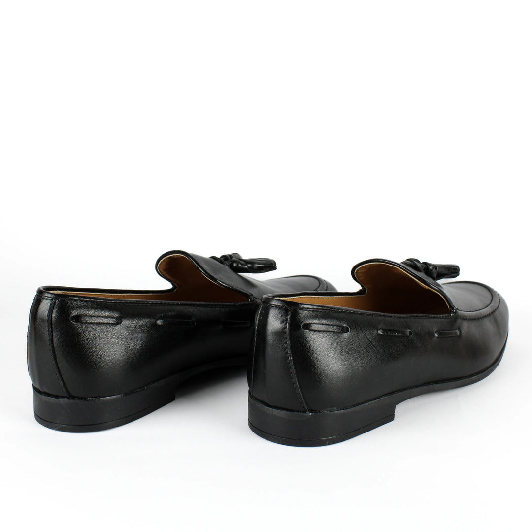 Black Leather Moccasins with Tassels