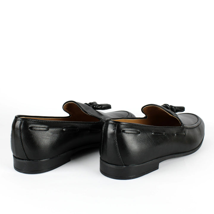 Black Leather Moccasins with Tassels