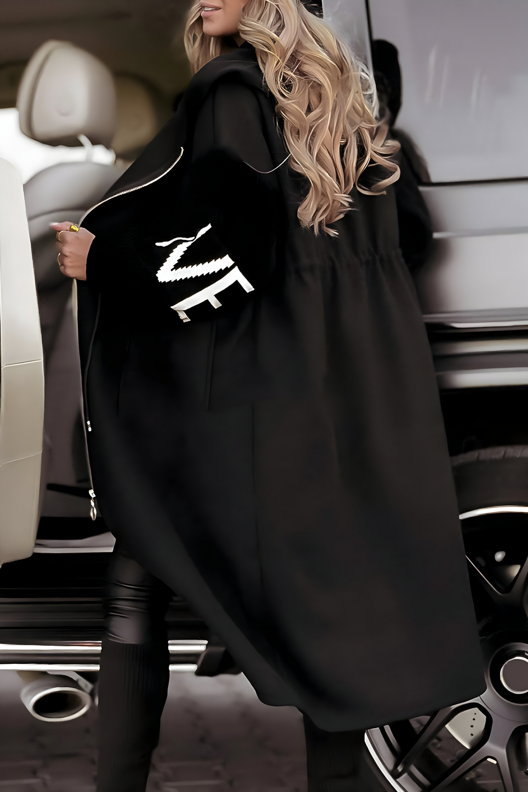 NORA | LONG COAT WITH KNITTED SLEEVES AND HOOD