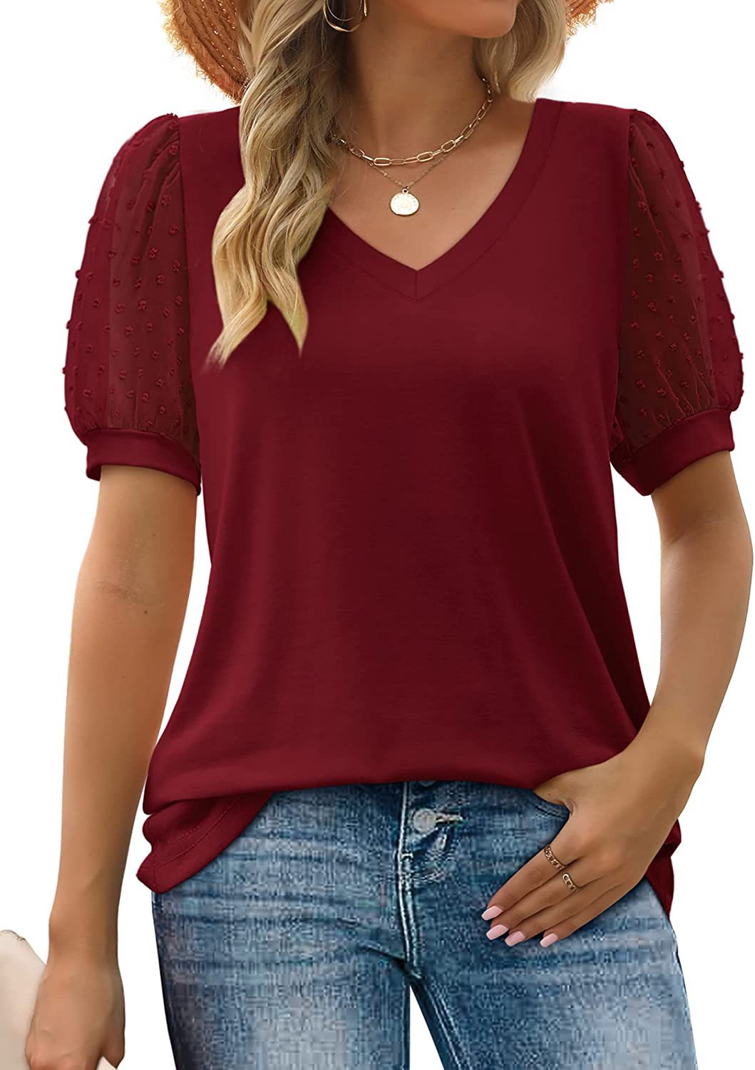 Rema | V-Neck Top with Sheer Sleeves