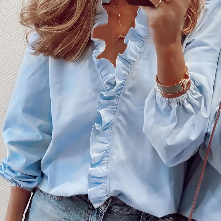 Angeline | V-Neck Blouse with Ruffle Details