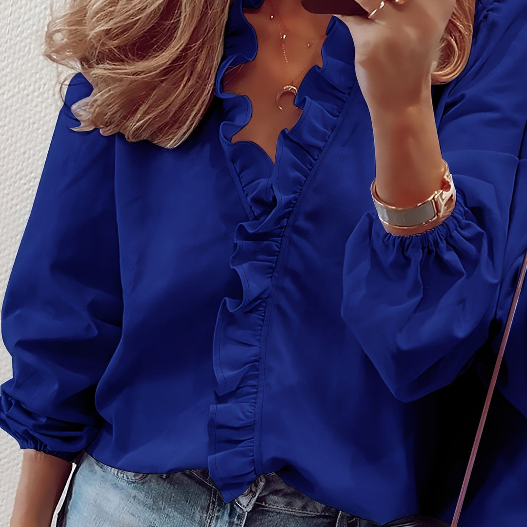 Angeline | V-Neck Blouse with Ruffle Details
