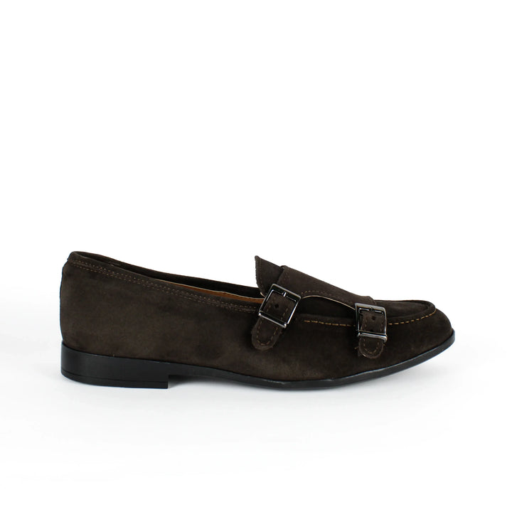 Brown Suede Double Buckle Moccasins