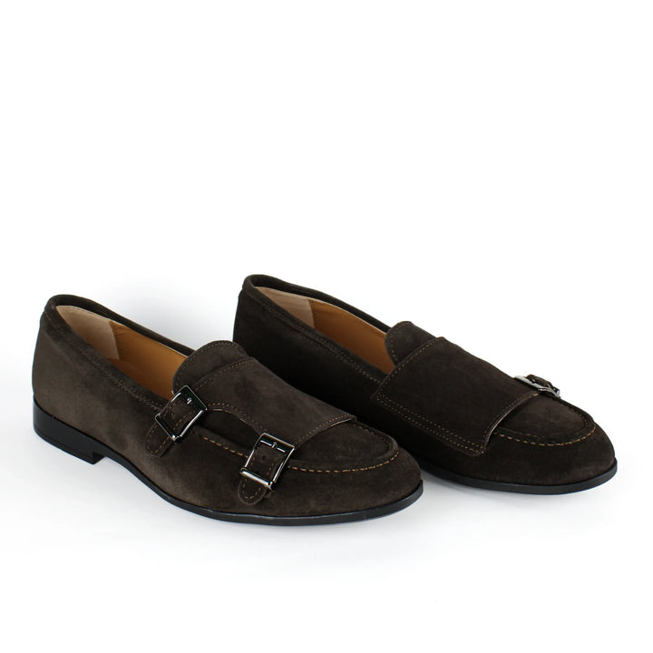 Brown Suede Double Buckle Moccasins