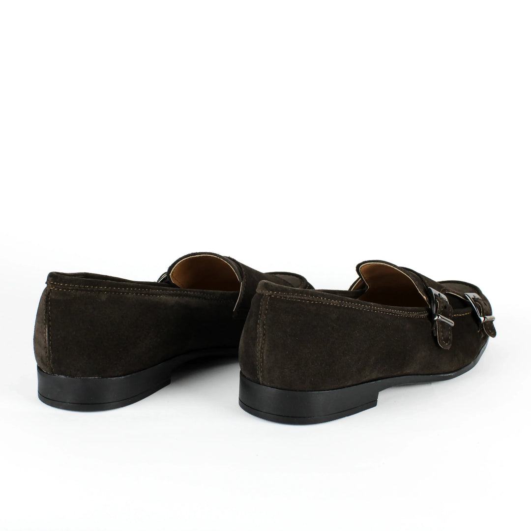 Brown Suede Double Buckle Moccasins