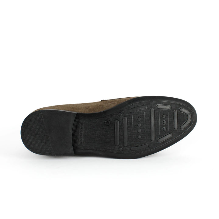 Taupe Suede Double Buckle Loafers
