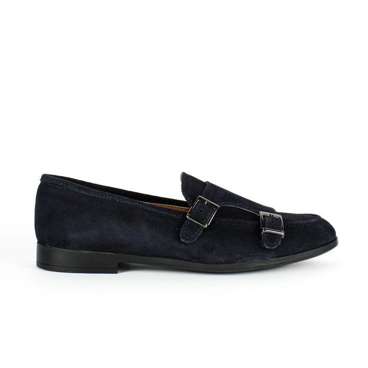 Double Buckle Suede Moccasins in Blue