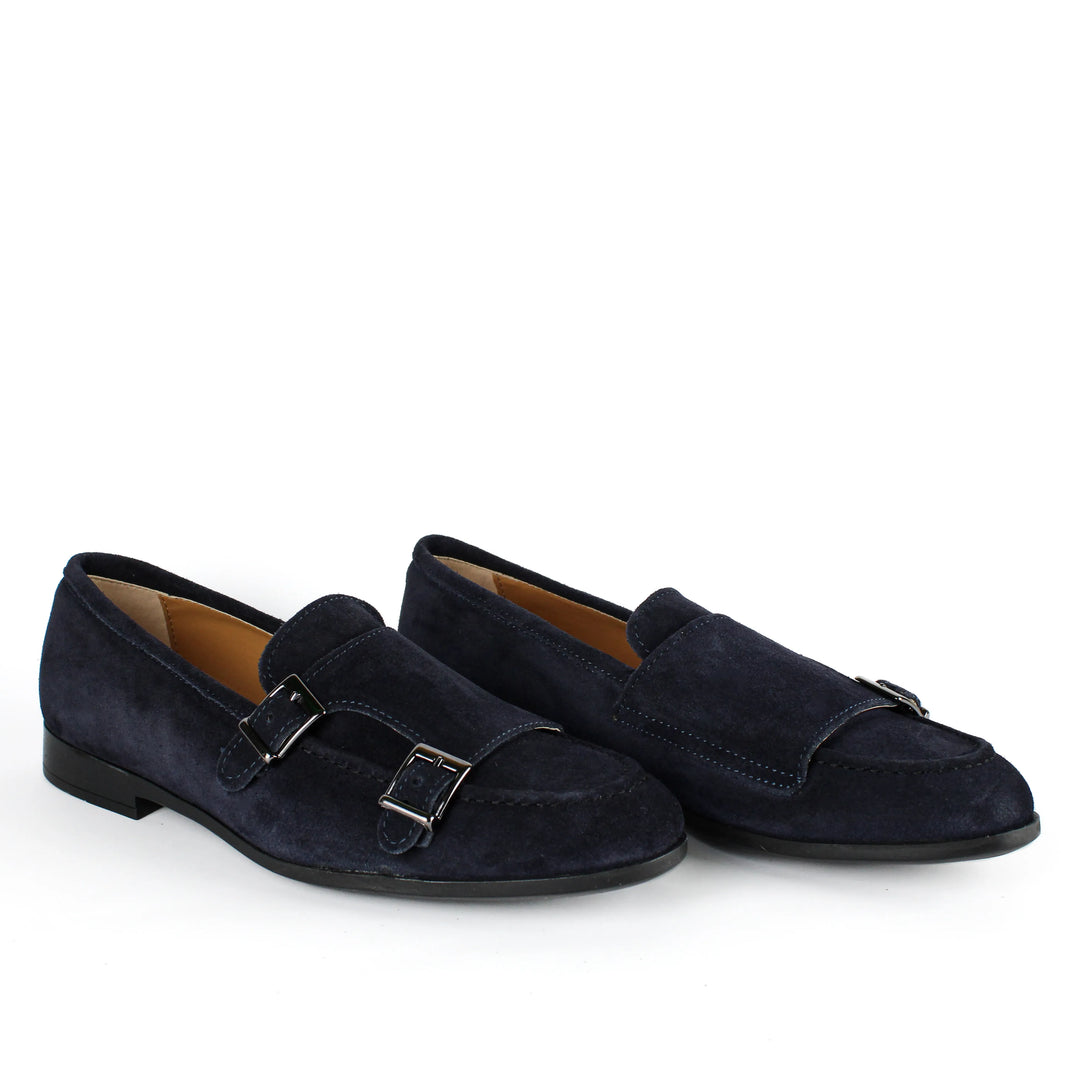 Double Buckle Suede Moccasins in Blue