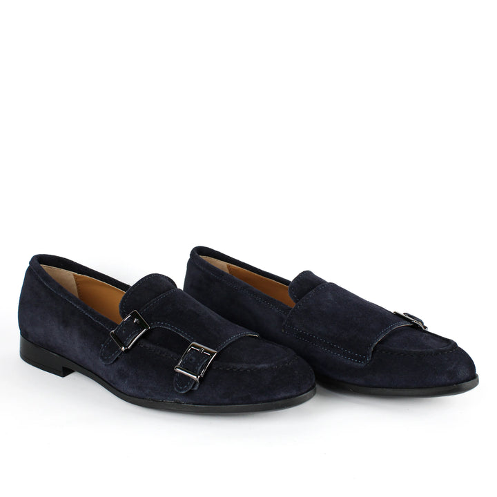 Double Buckle Suede Moccasins in Blue
