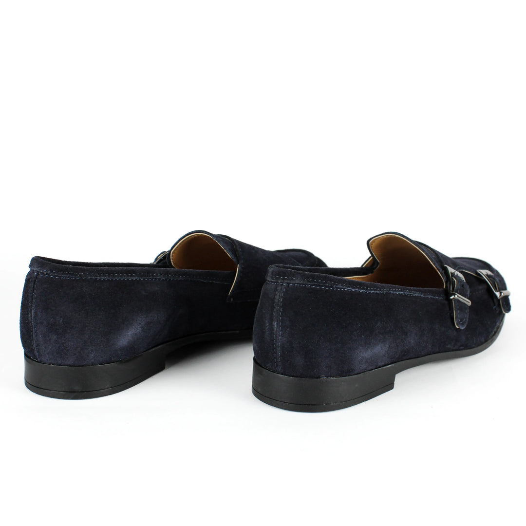 Double Buckle Suede Moccasins in Blue