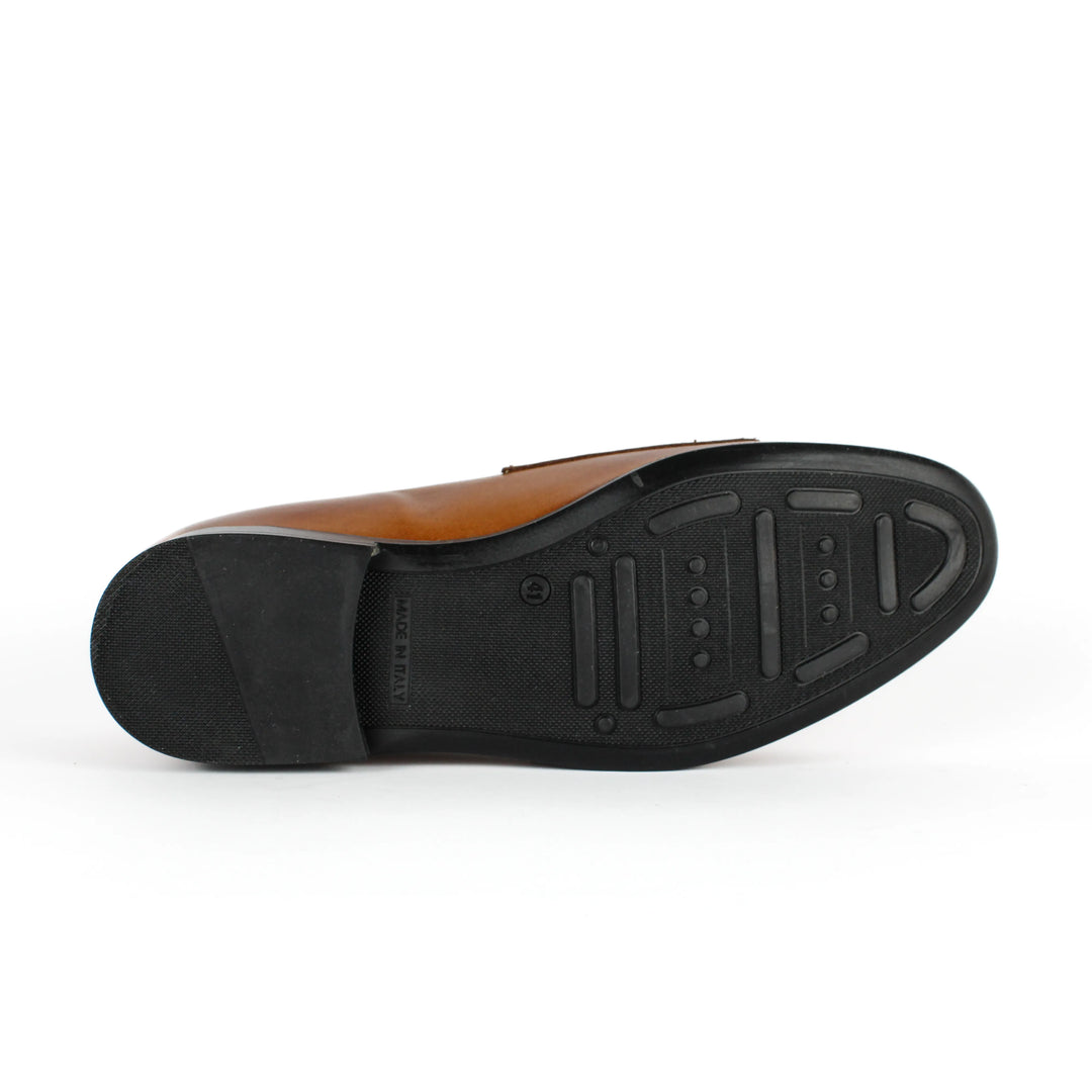 Double Buckle Leather Moccasin in Cognac