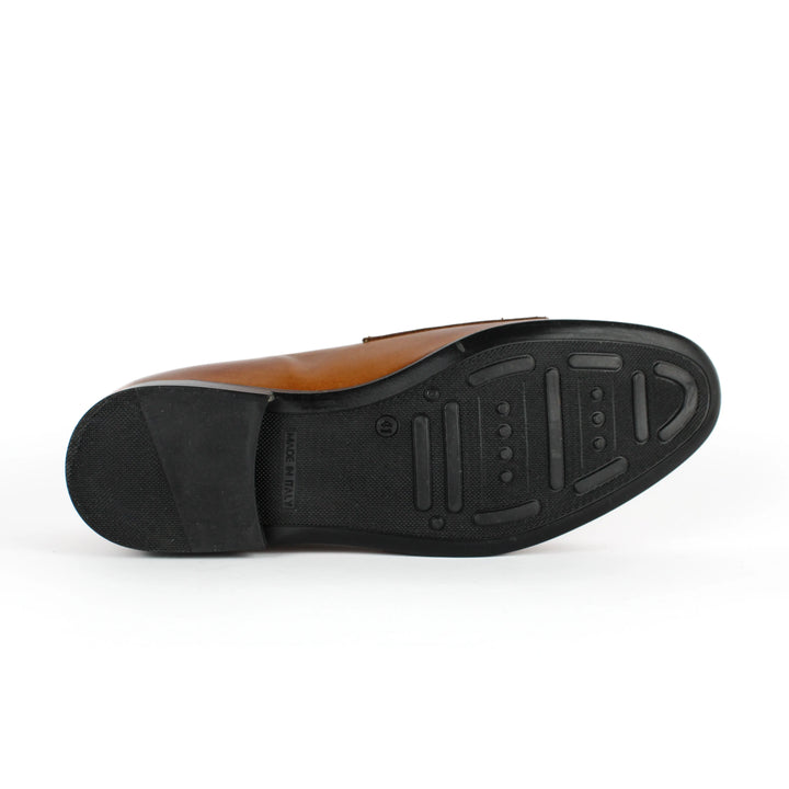 Double Buckle Leather Moccasin in Cognac