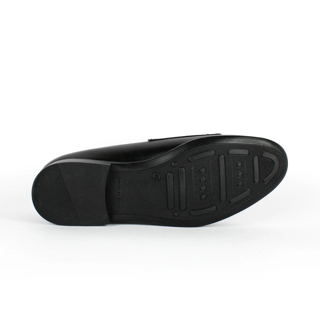 Double Buckle Black Leather Moccasins