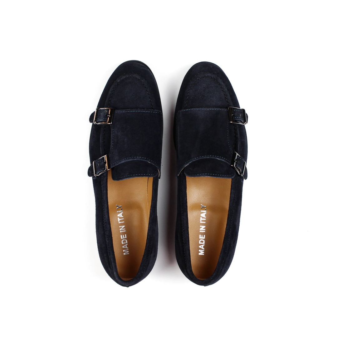 Double Buckle Suede Moccasins in Blue