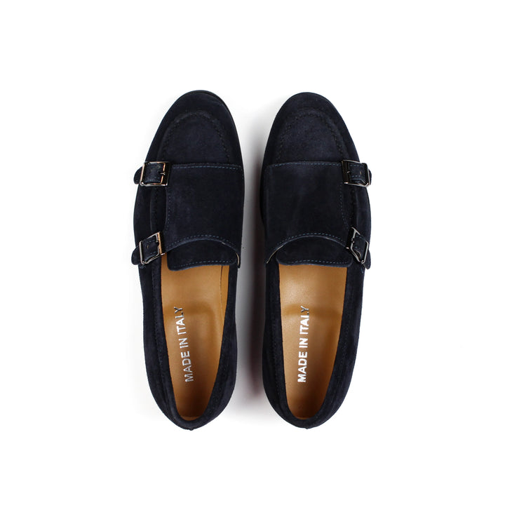 Double Buckle Suede Moccasins in Blue