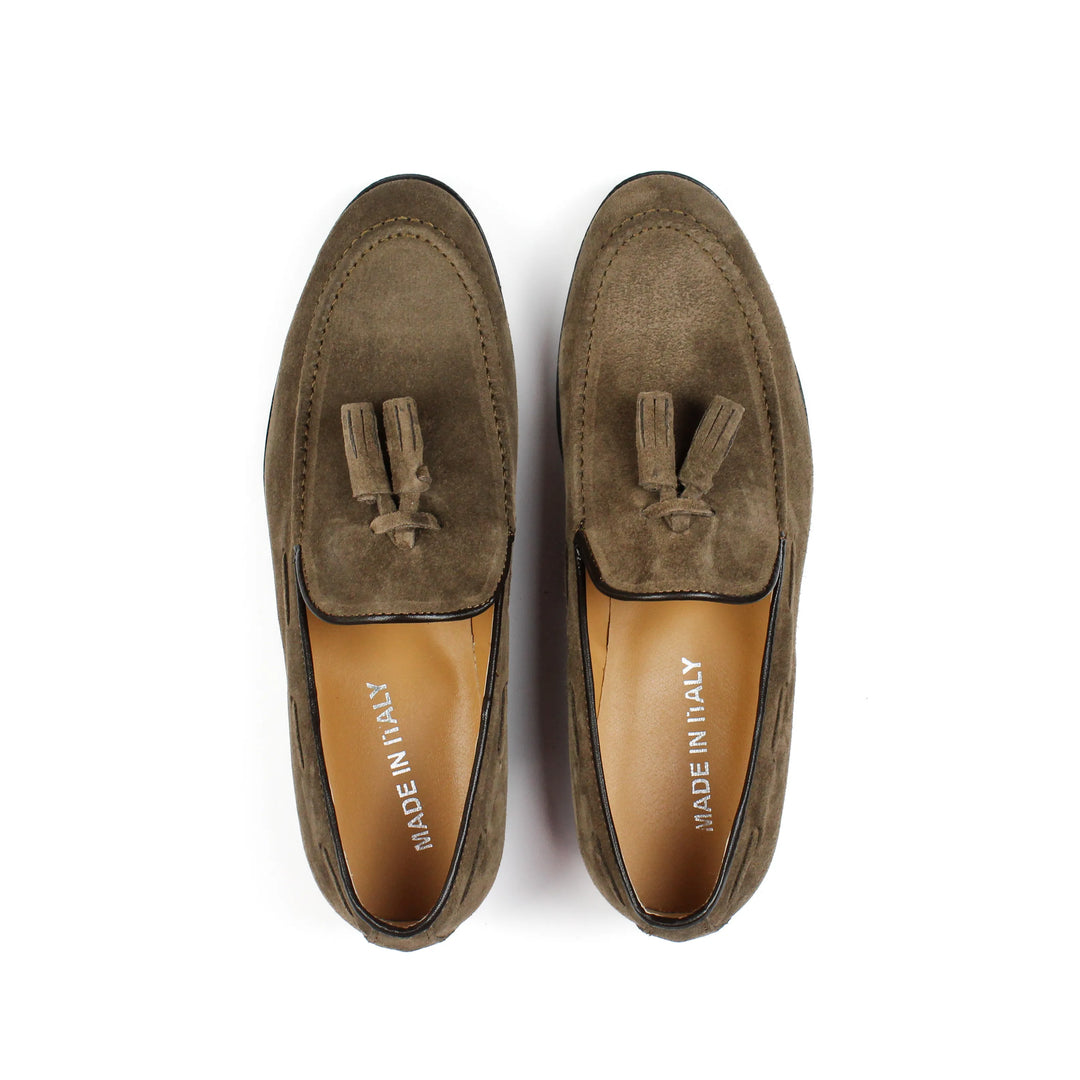 Taupe Suede Loafers with Tassels