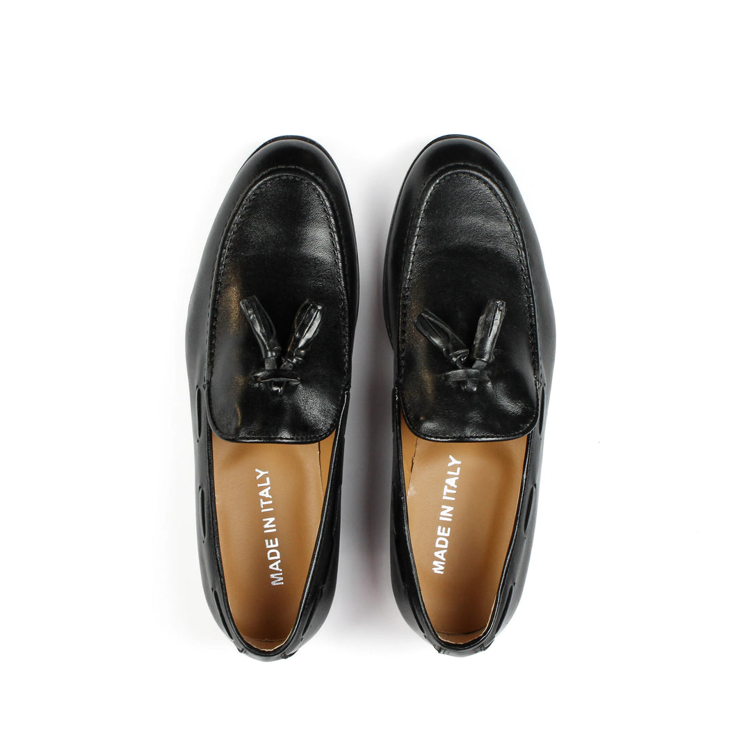Black Leather Moccasins with Tassels
