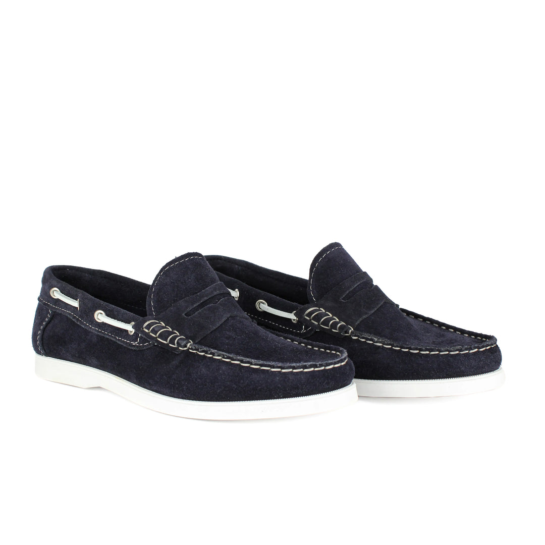 Blue Suede Boat Moccasins