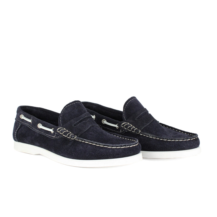 Blue Suede Boat Moccasins
