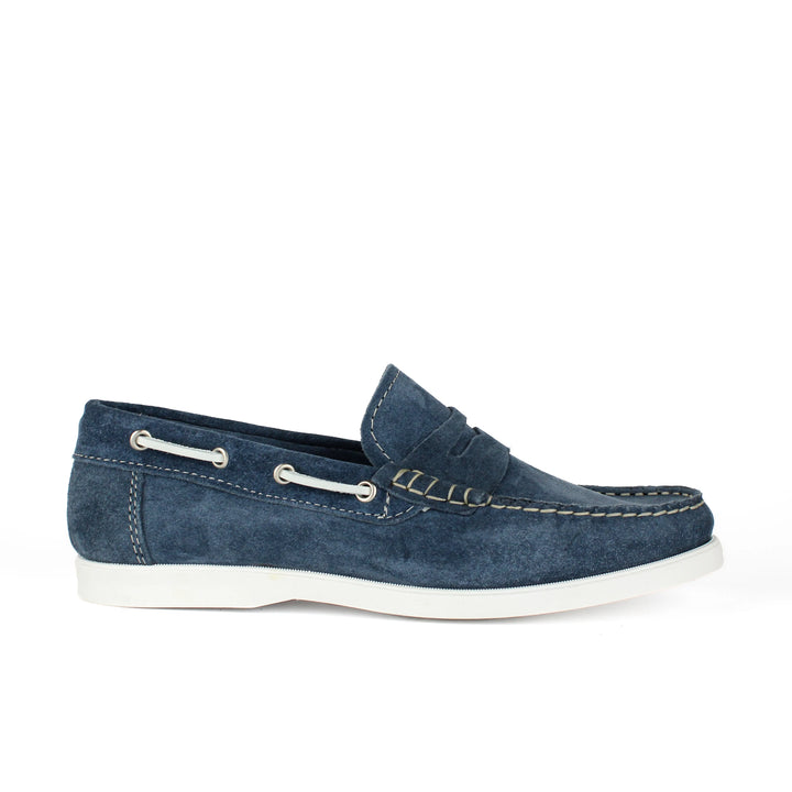 Suede Denim Boat Moccasins