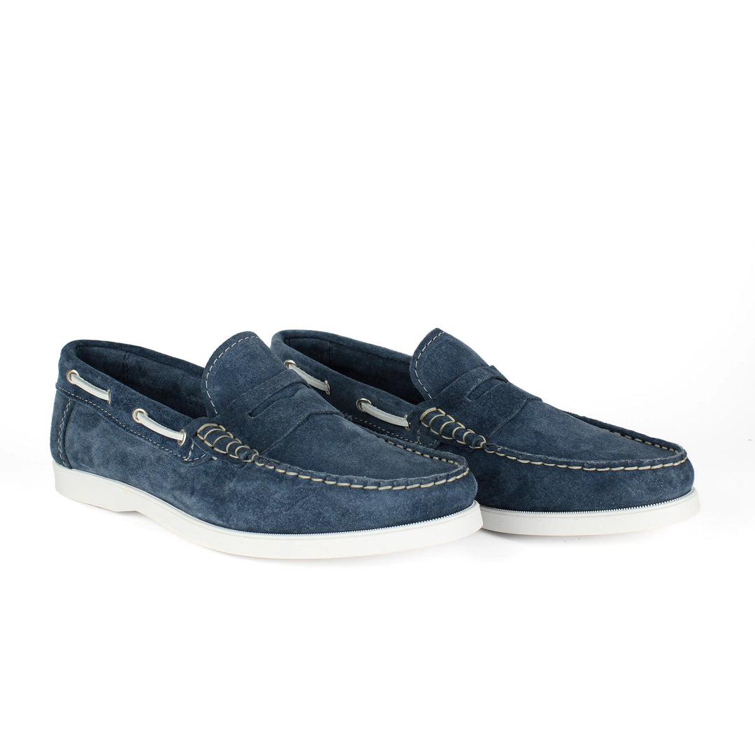 Suede Denim Boat Moccasins