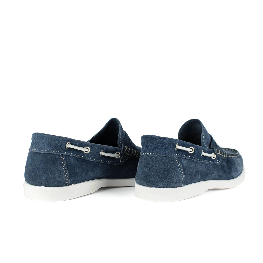 Suede Denim Boat Moccasins