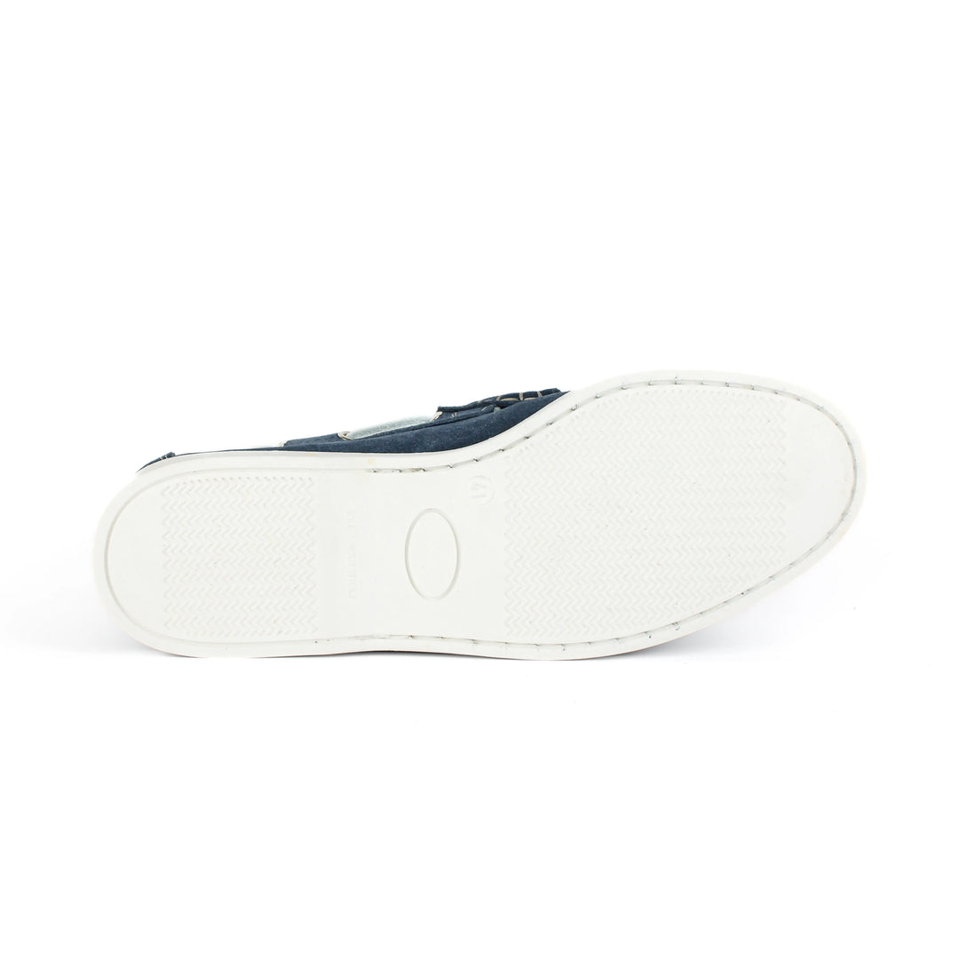 Suede Denim Boat Moccasins