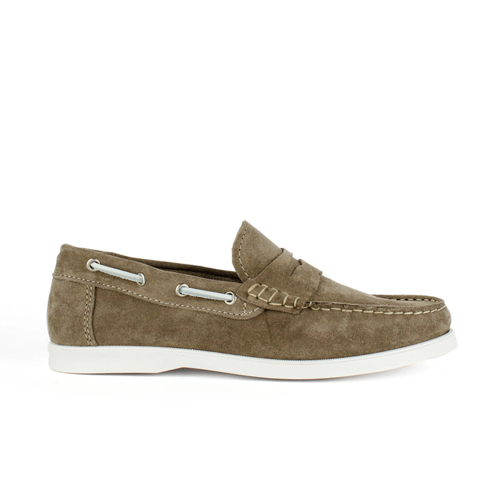 Taupe Suede Boat Moccasins