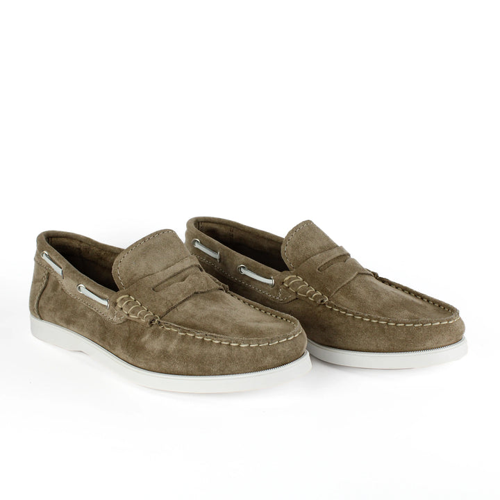 Taupe Suede Boat Moccasins