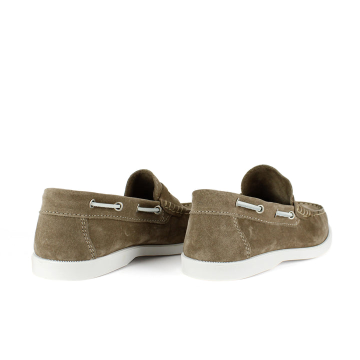 Taupe Suede Boat Moccasins