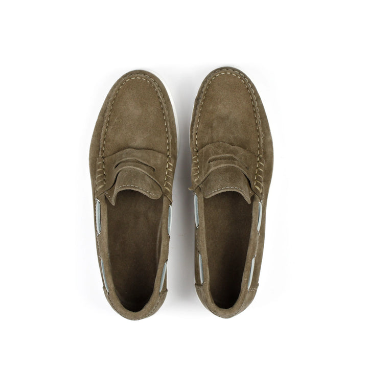 Taupe Suede Boat Moccasins