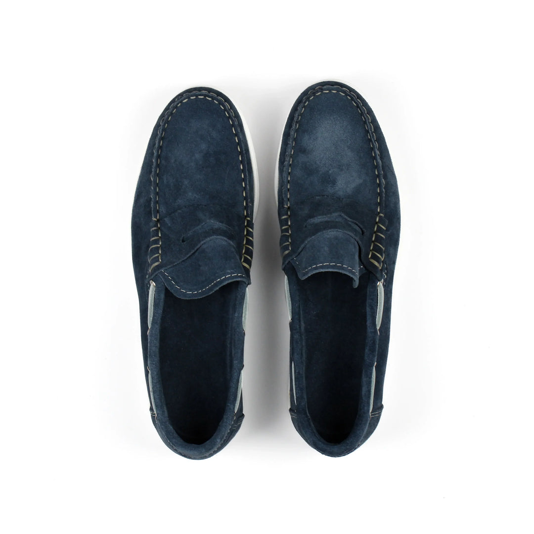 Suede Denim Boat Moccasins
