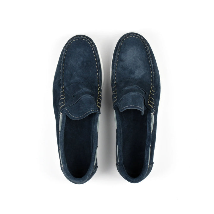 Suede Denim Boat Moccasins