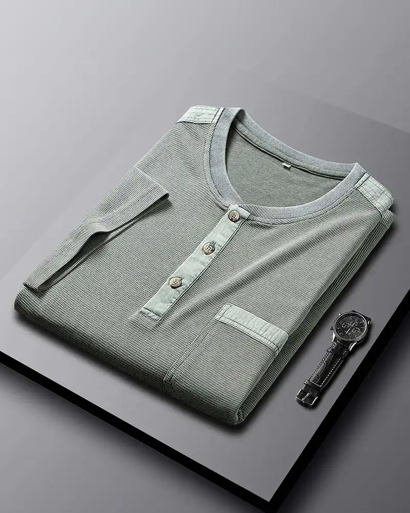 Dionos Waffle Knit Long Sleeve Henley
