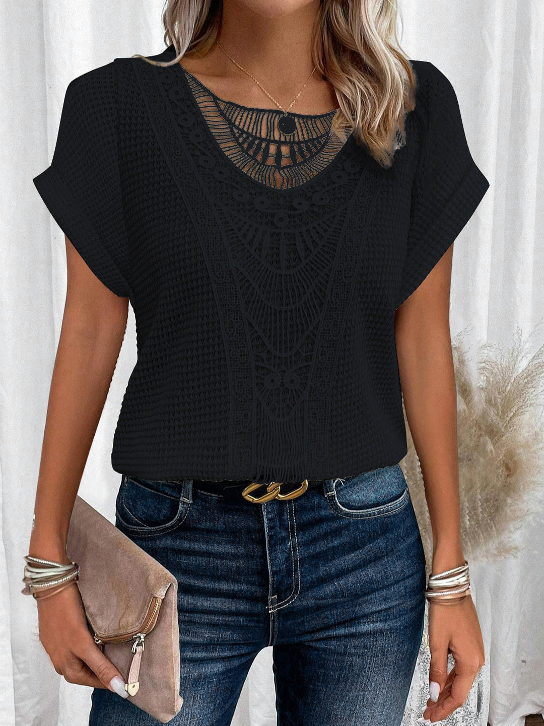 Zarelle | Top with Lace Accents