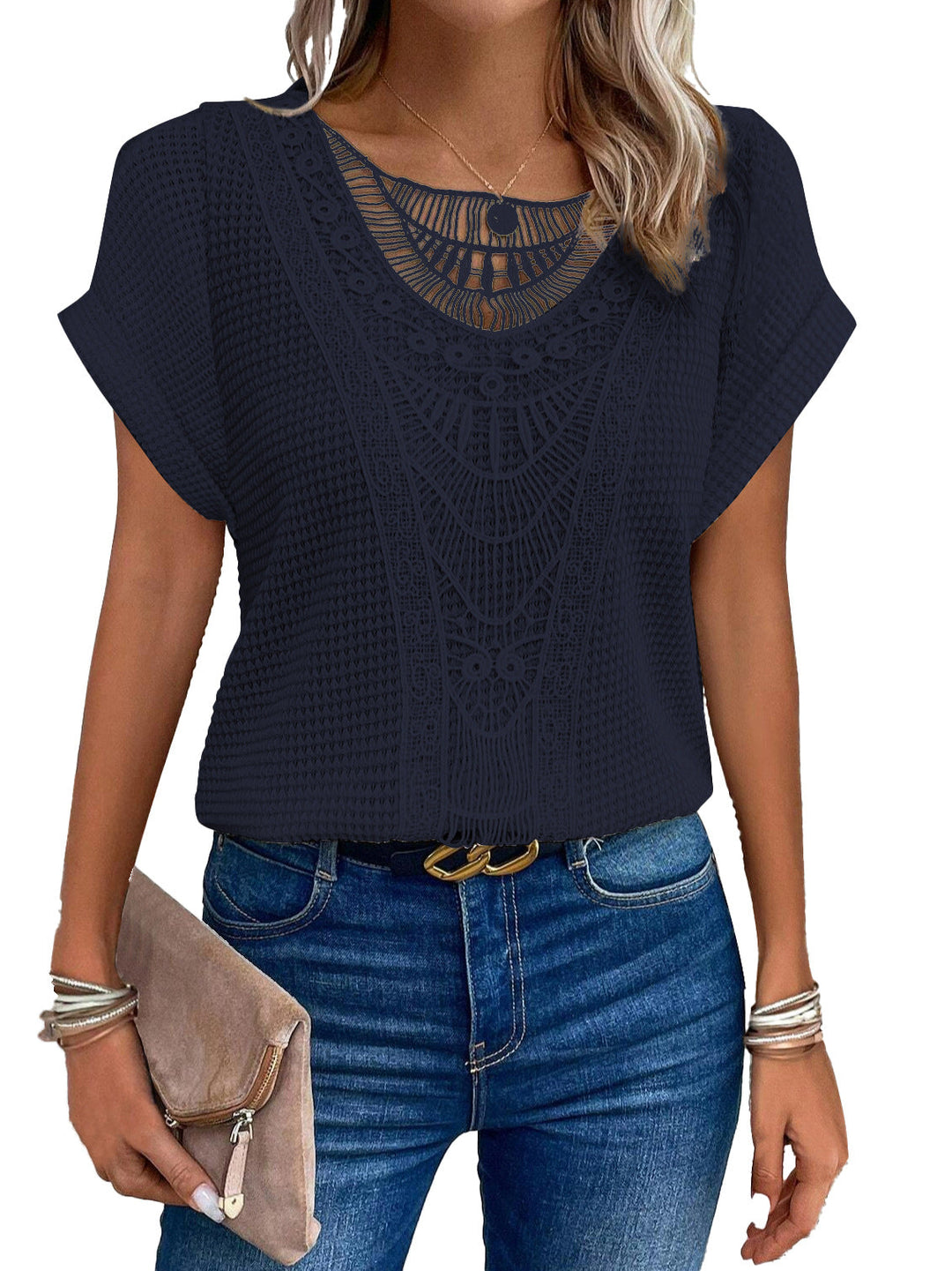 Zarelle | Top with Lace Accents