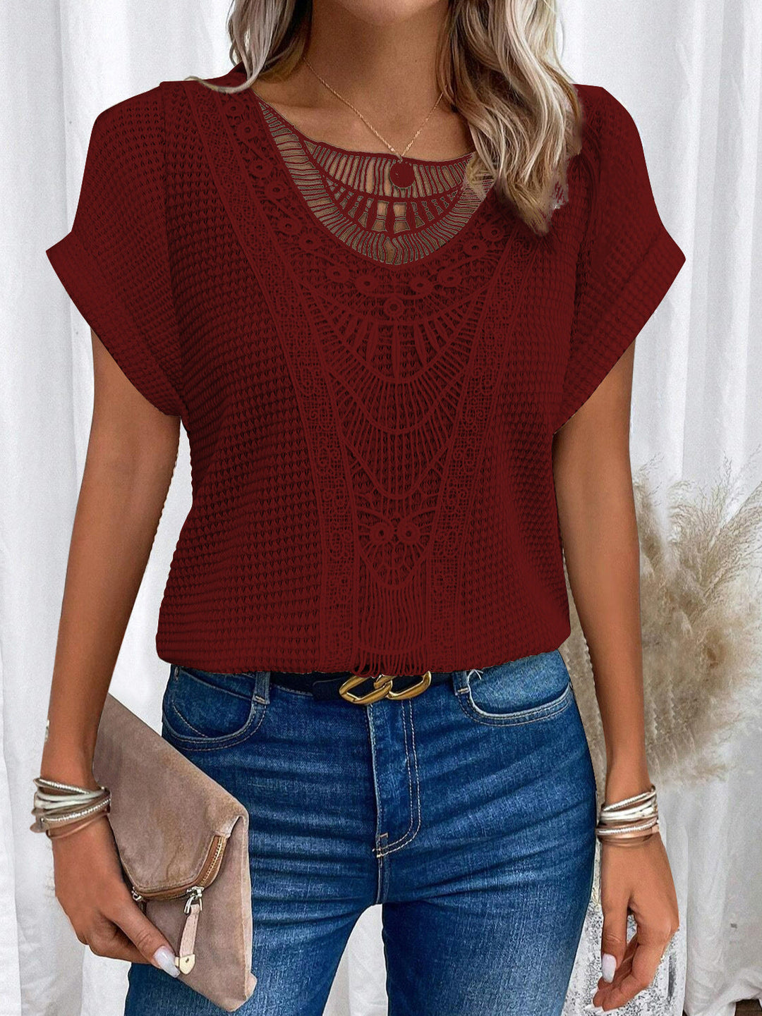 Zarelle | Top with Lace Accents