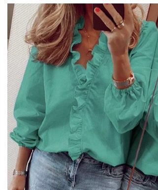 Angeline | V-Neck Blouse with Ruffle Details