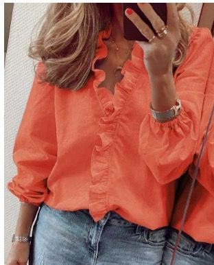 Angeline | V-Neck Blouse with Ruffle Details